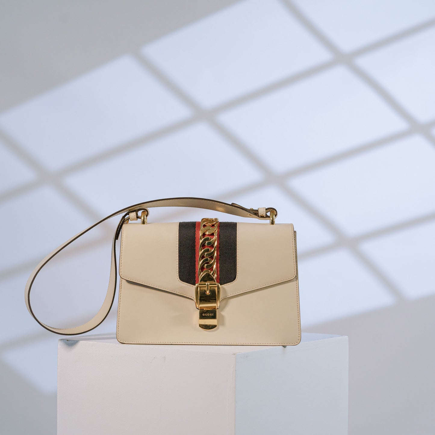 Gucci White Leather Sylvie Medium Shoulder Bag
