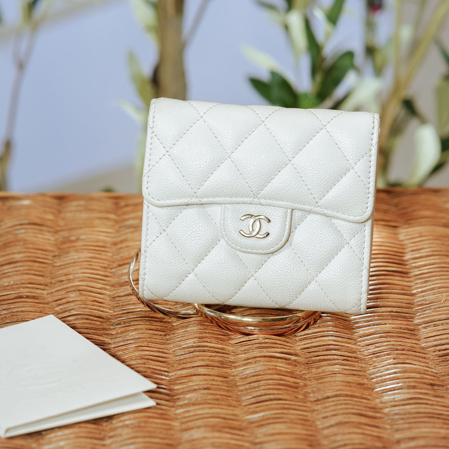 Chanel Classic Small Flap Wallet in ivory caviar leather with gold CC logo