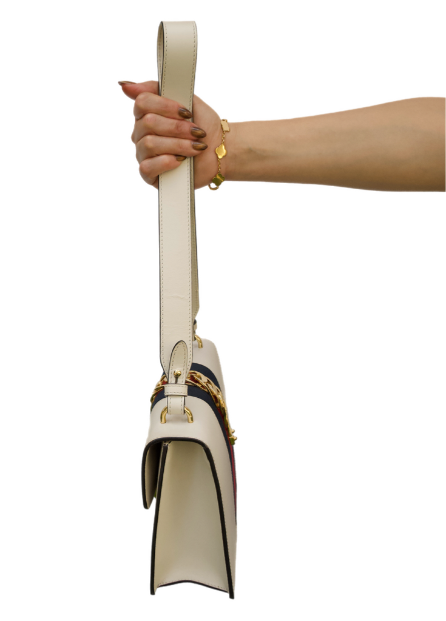Gucci White Leather Sylvie Medium Shoulder Bag