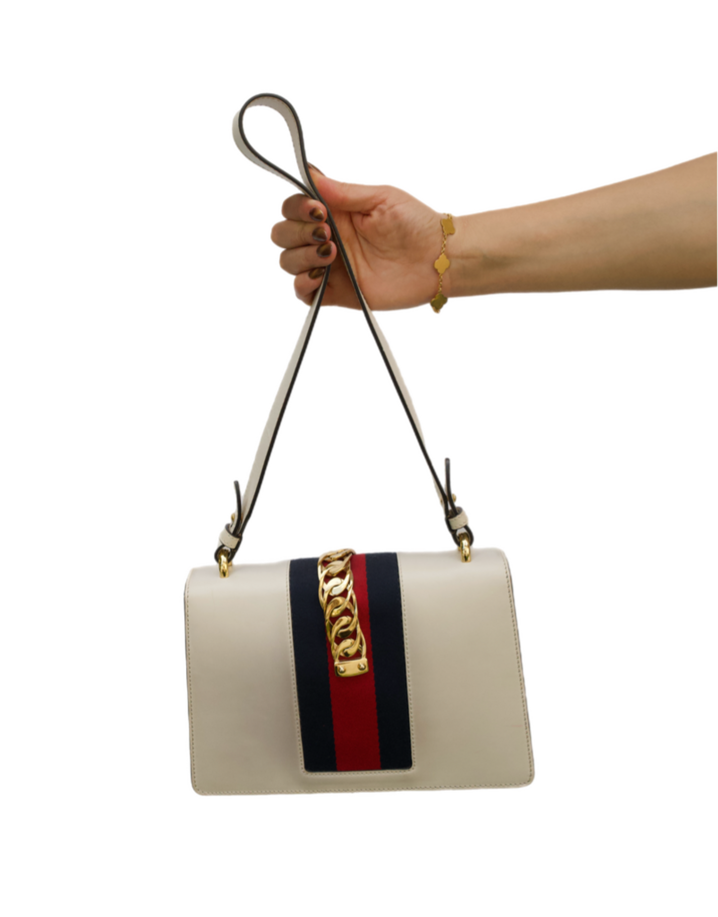 Gucci White Leather Sylvie Medium Shoulder Bag