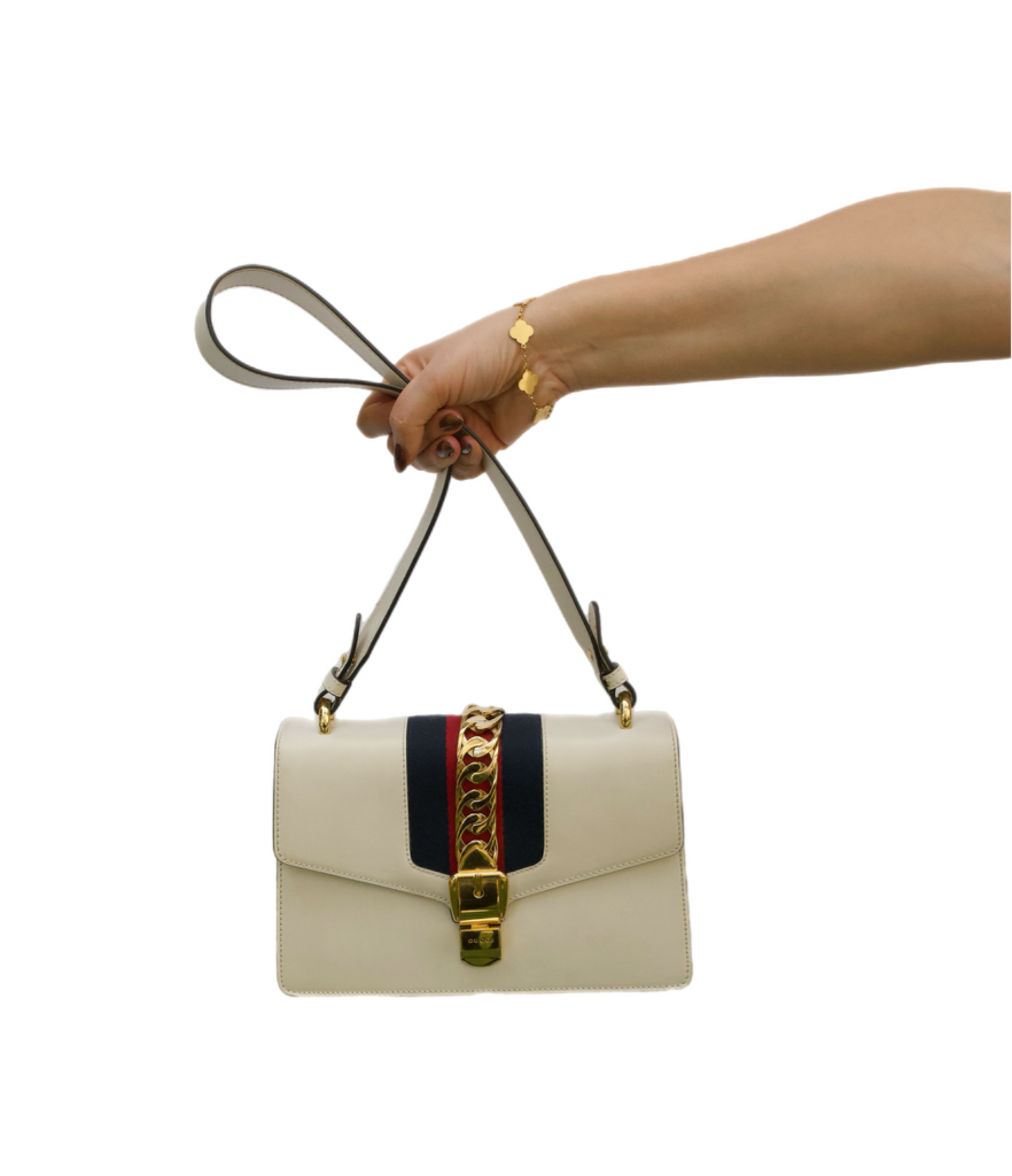 Gucci White Leather Sylvie Medium Shoulder Bag