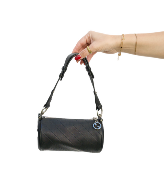 Gucci Black Leather Mini Sakai Be Green Blondie Cylinder Shoulder Bag