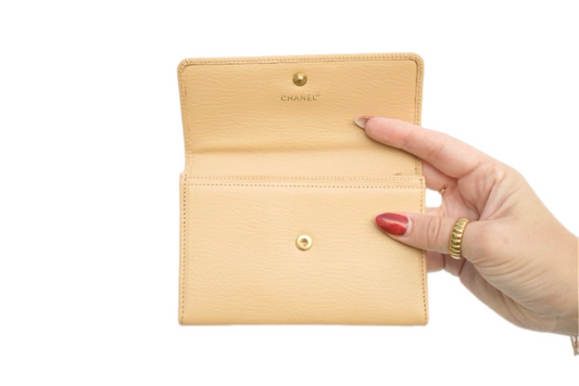 Chanel Beige Leather Flap Wallet