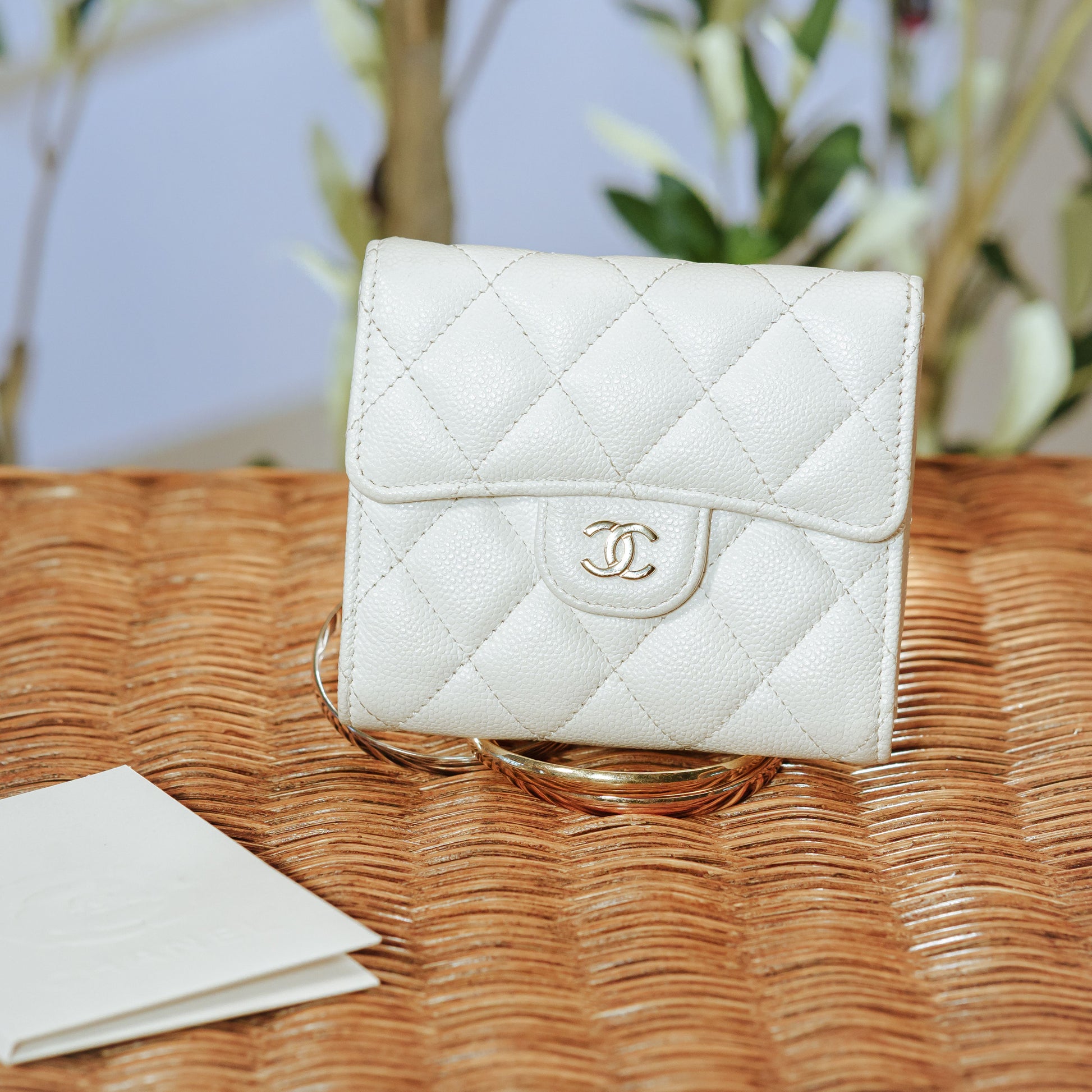 Chanel Classic Small Flap Wallet in ivory caviar leather with gold CC logo
