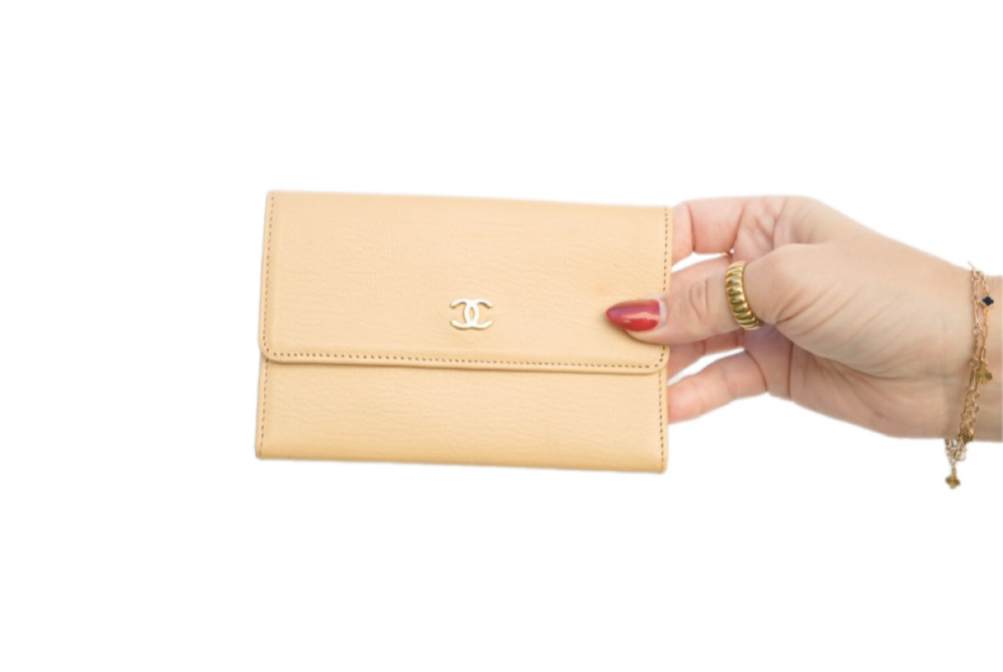Chanel Beige Leather Flap Wallet
