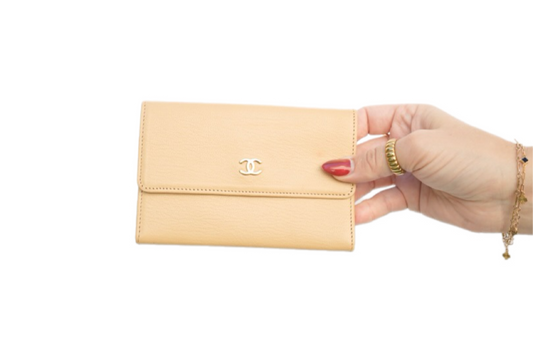 Chanel Beige Leather Flap Wallet