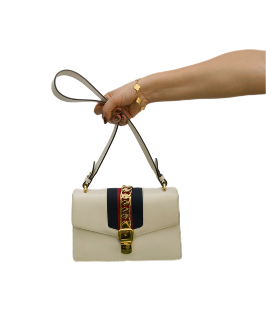 Gucci White Leather Sylvie Medium Shoulder Bag