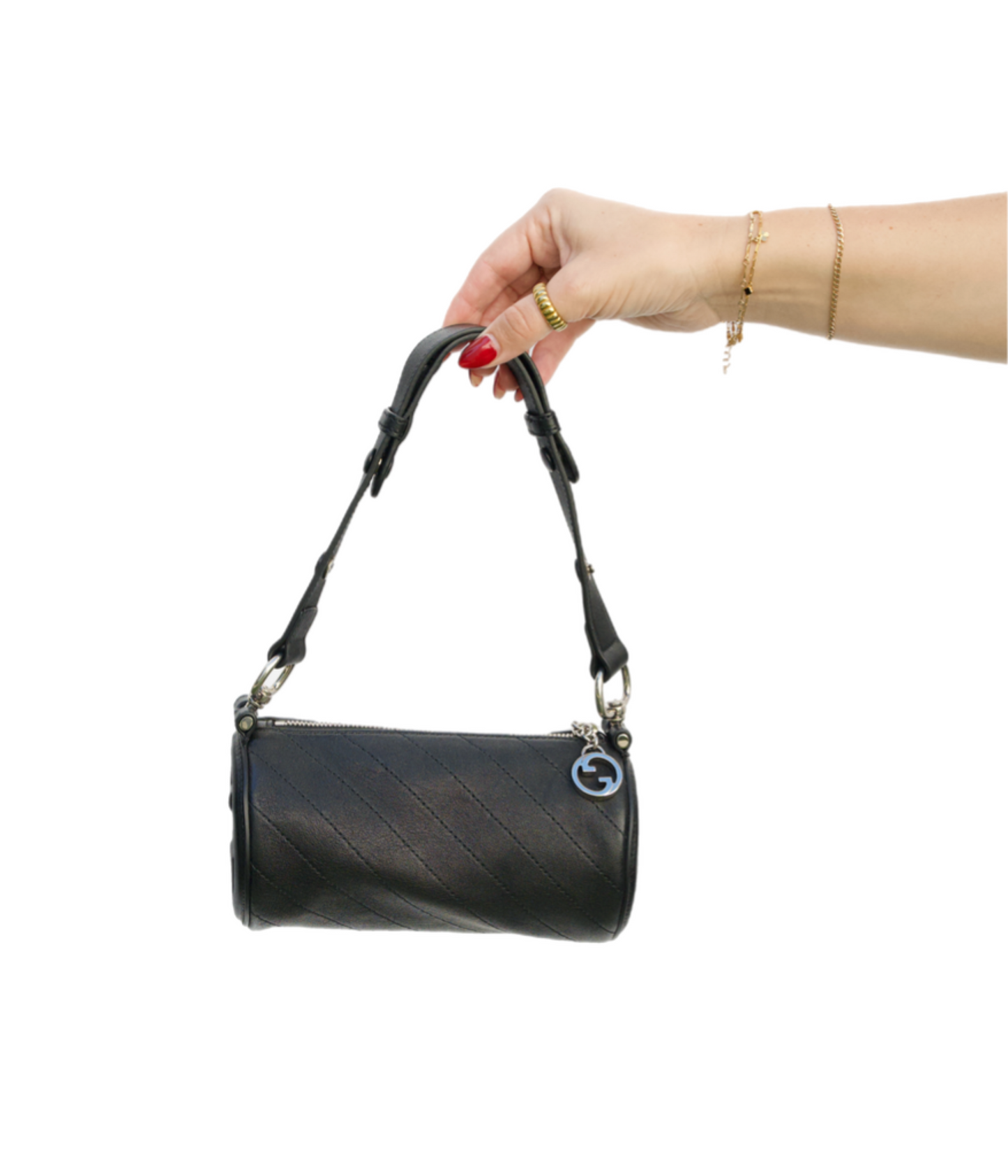 Gucci Black Leather Mini Sakai Be Green Blondie Cylinder Shoulder Bag