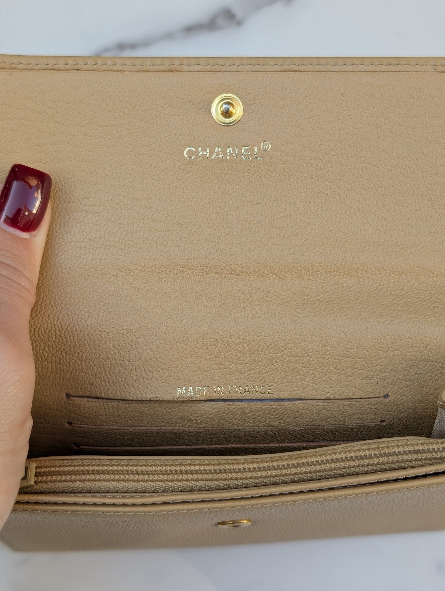 Chanel Beige Leather Flap Wallet